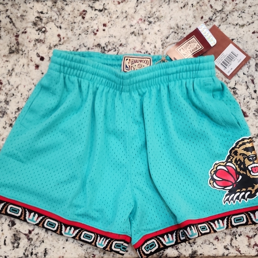 Mitchell & Ness Turquoise Athletic Shorts with Bear Logo